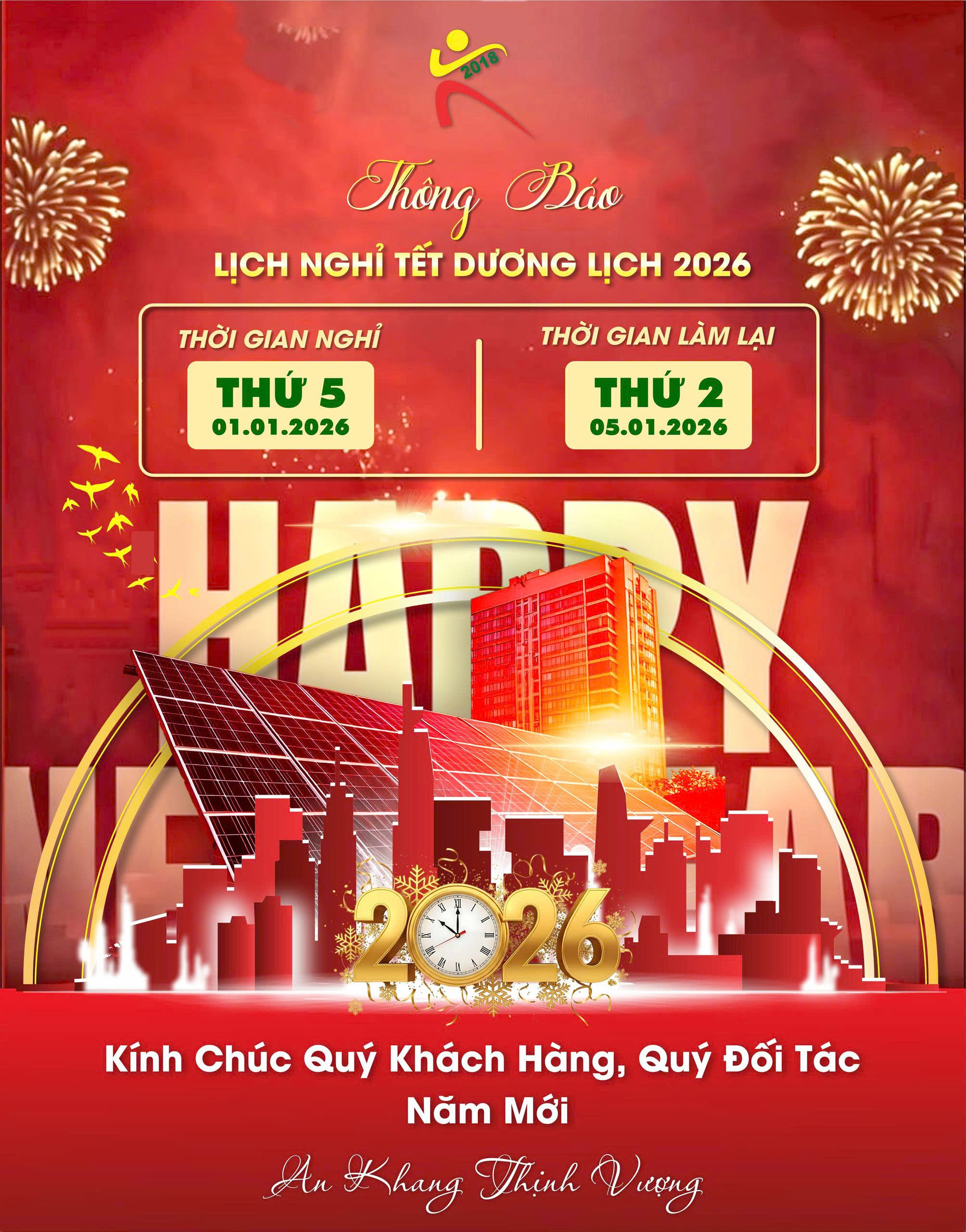 KBA.2018 THÔNG BÁO Lịch nghỉ Tết Dương lịch 2026